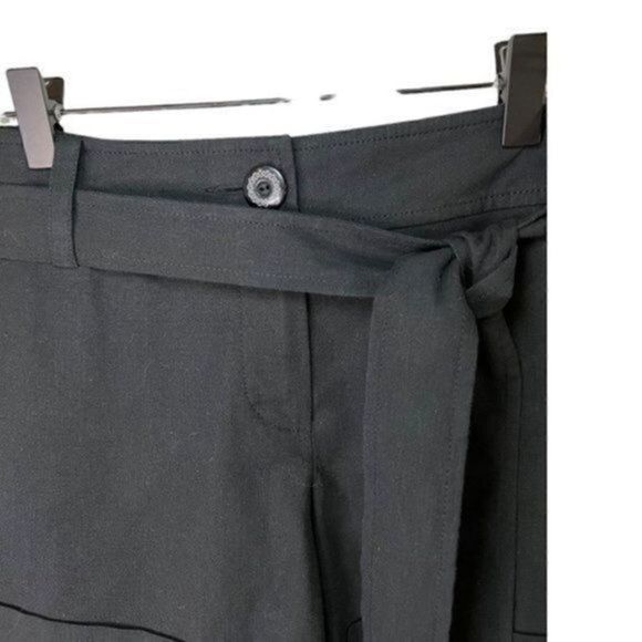 Trina Turk Linen Cotton Blend Cuffed Linen Shorts w/Belt  2 Black - Picture 8 of 15